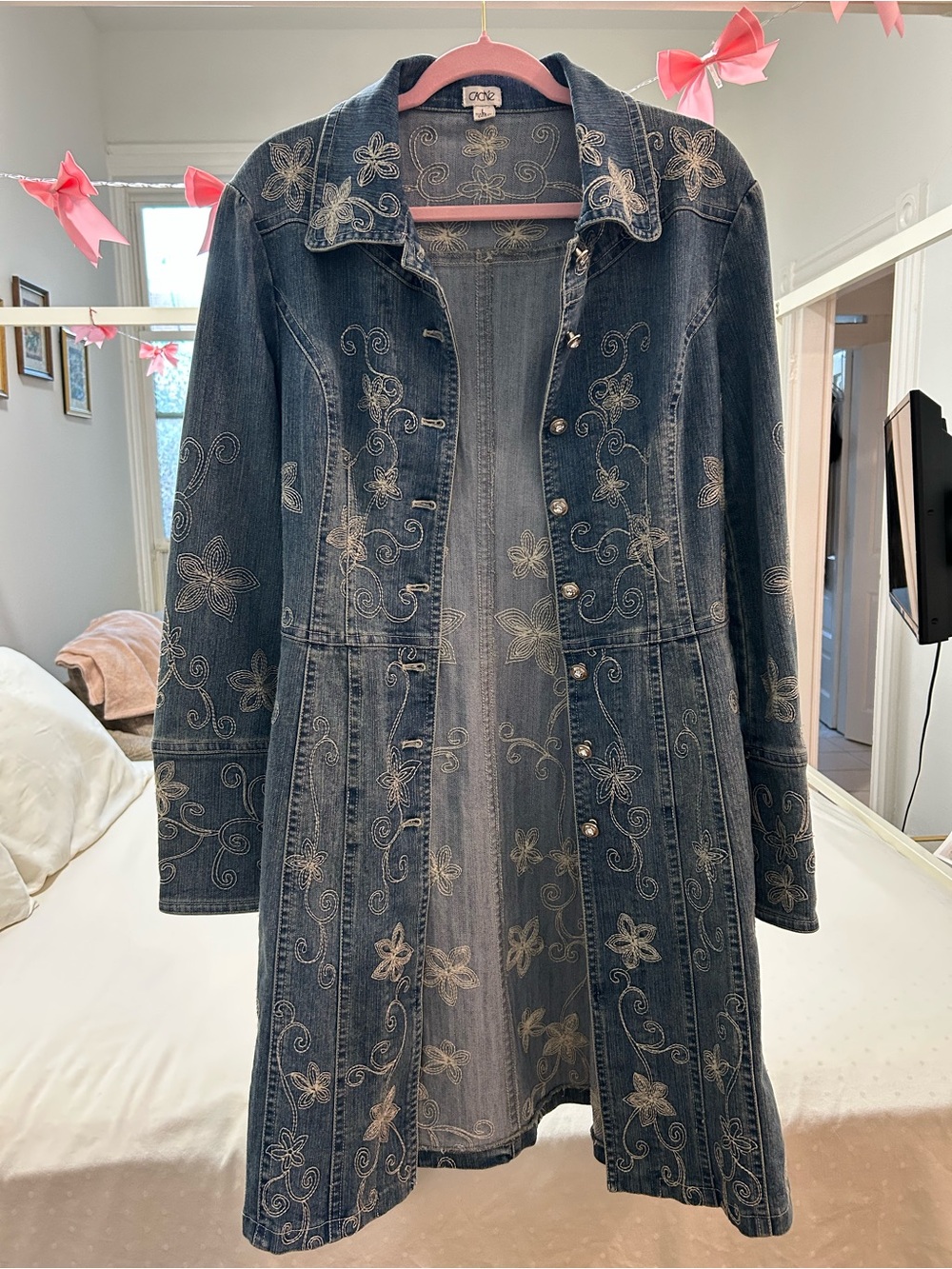 Cache Long Blue Denim Embroidered Jacket - Picture 3 of 6